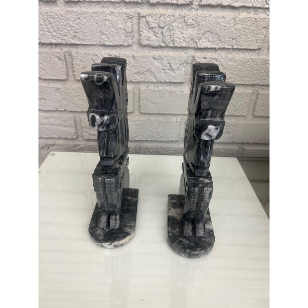 Mexico Aztec Handcrafted Marble Bookends Statues